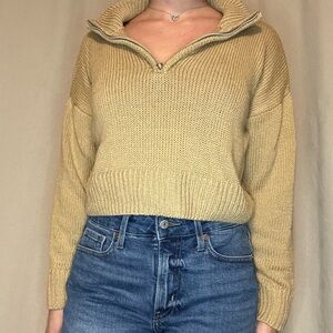Cozy Tan quarter zip crop sweater